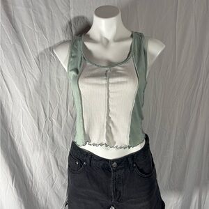 Gaze Green and White Asymmetrical Crop Tank Top